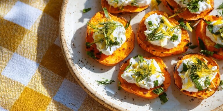 Sweet Potato Rounds with Goat Cheese and Honey Recipe