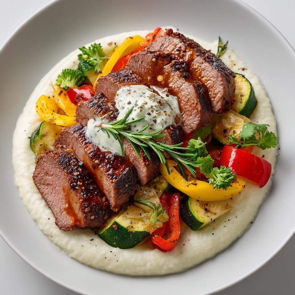Grilled Flank Steak with Burrata and Pesto Recipe - Recipe Image