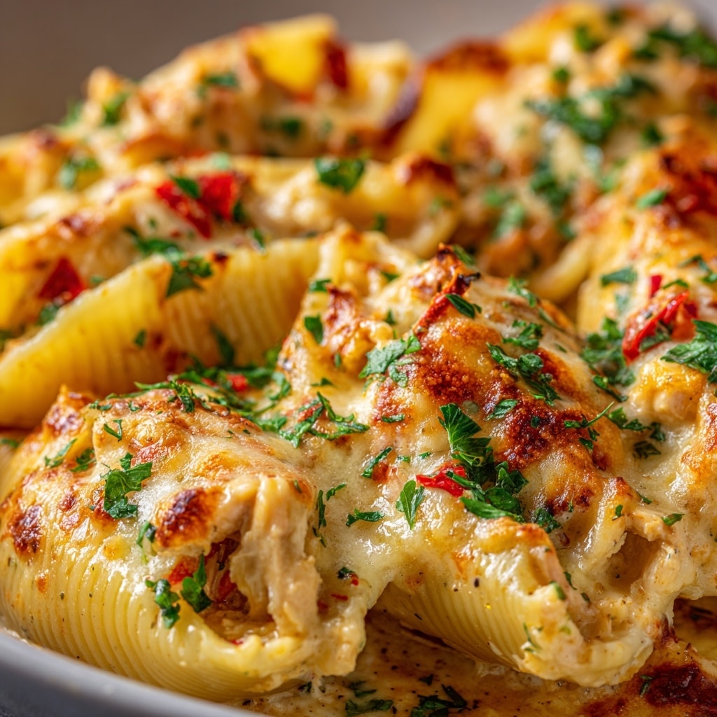 Creamy Chicken Alfredo Stuffed Shells Recipe - Recipe Image