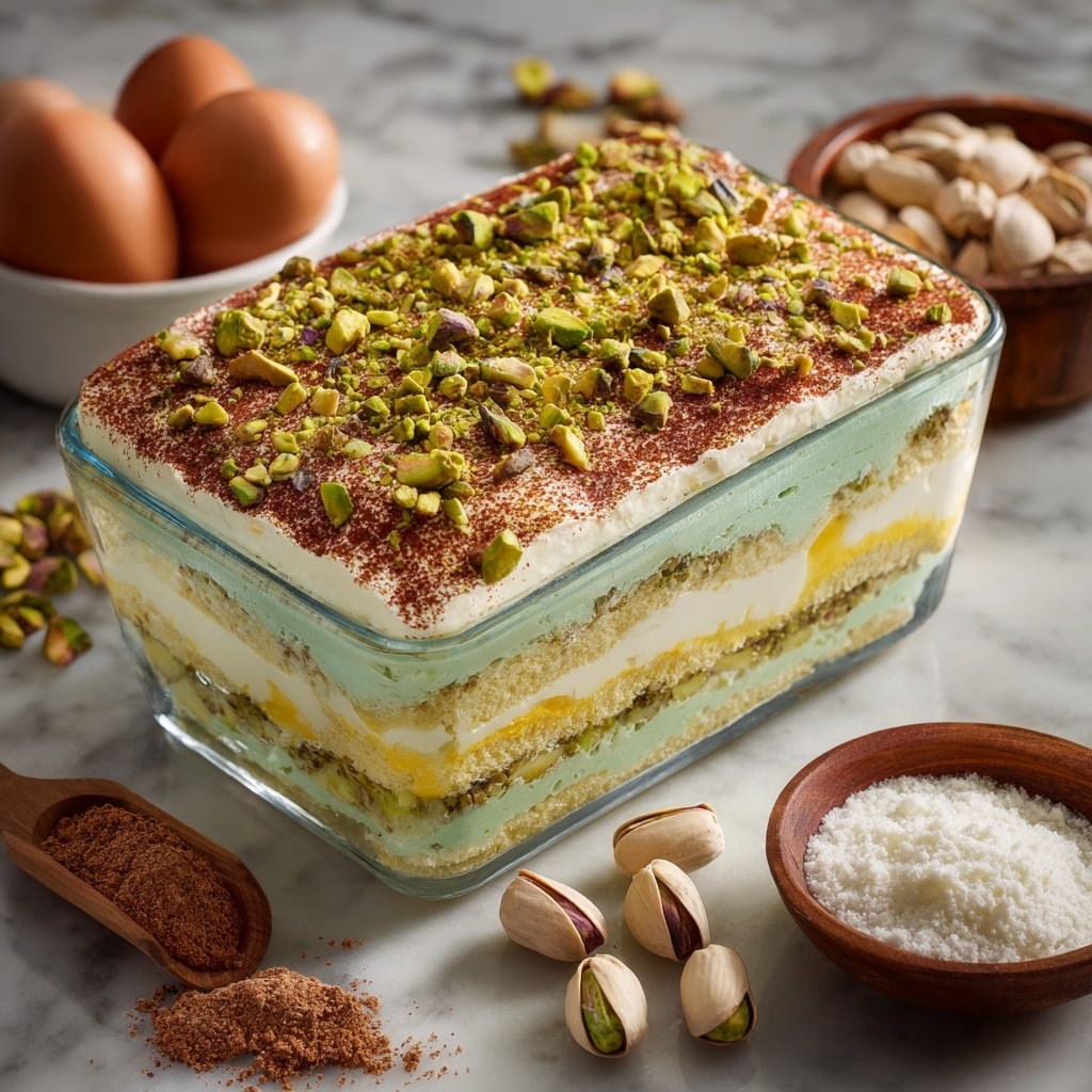 Creamy Pistachio Icebox Cake with Cookies Recipe - Recipe Image