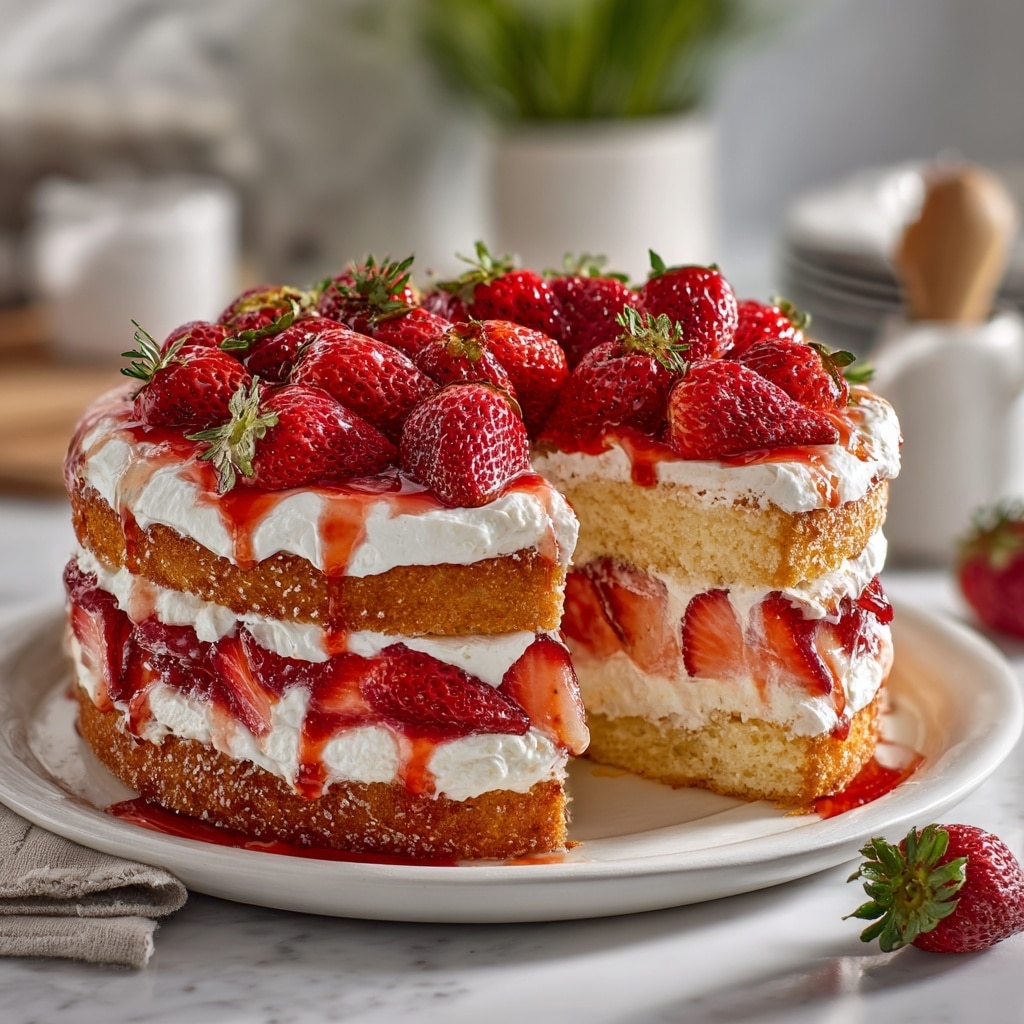 Strawberry Shortcake Cake with Whipped Cream Recipe - Recipe Image