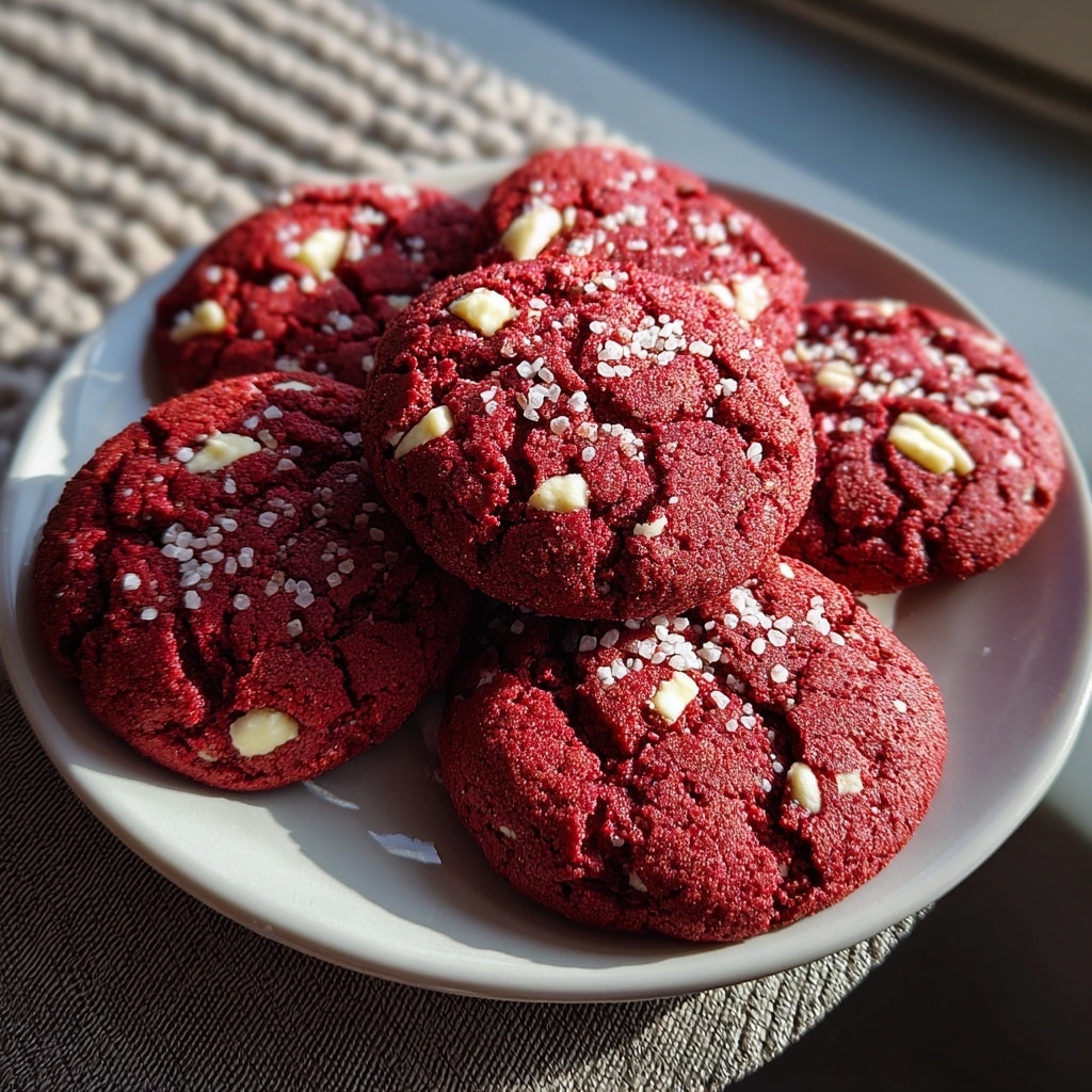 White Chocolate Dipped Red Velvet Cookies Recipe - Recipe Image