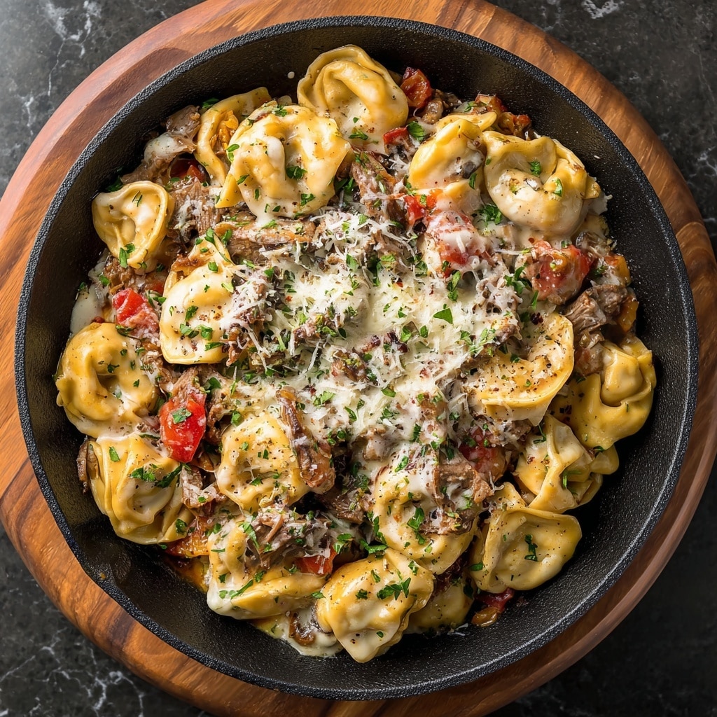 Creamy Cheesesteak Tortellini Recipe - Recipe Image