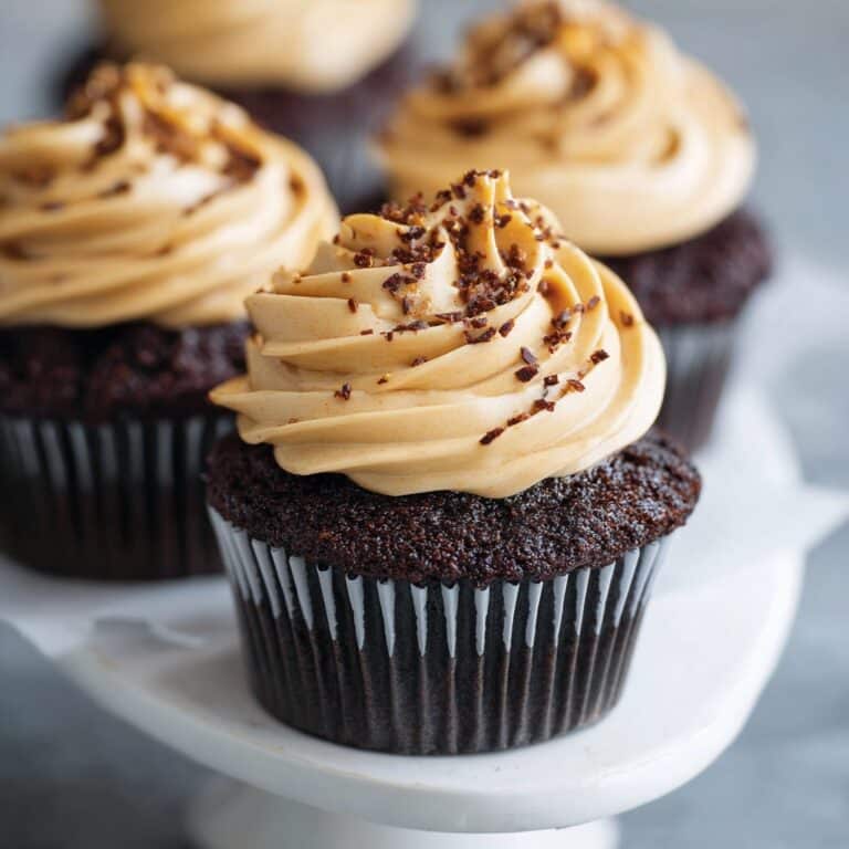 Chocolate Caramel Cupcakes with Rich Chocolate Frosting and Caramel Sauce Recipe