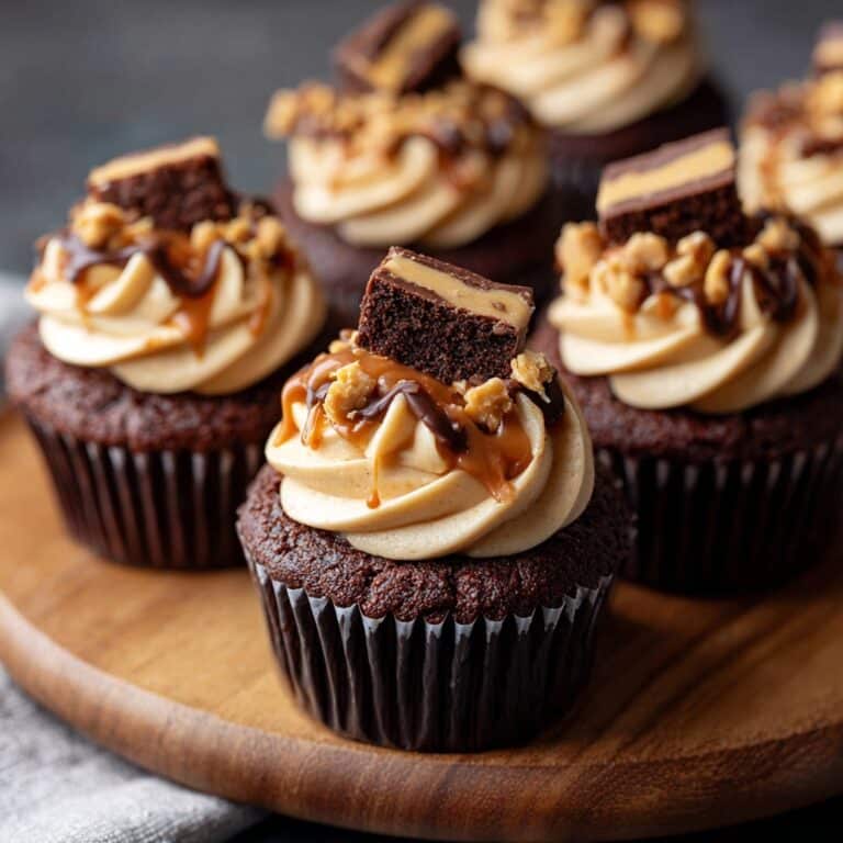 Chocolate Caramel Cupcakes with Rich Chocolate Frosting and Velvety Caramel Sauce Recipe