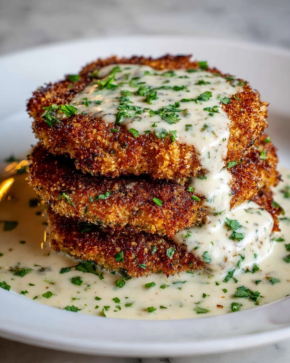 Parmesan Crusted Chicken with Creamy Garlic Sauce Recipe - Recipe Image