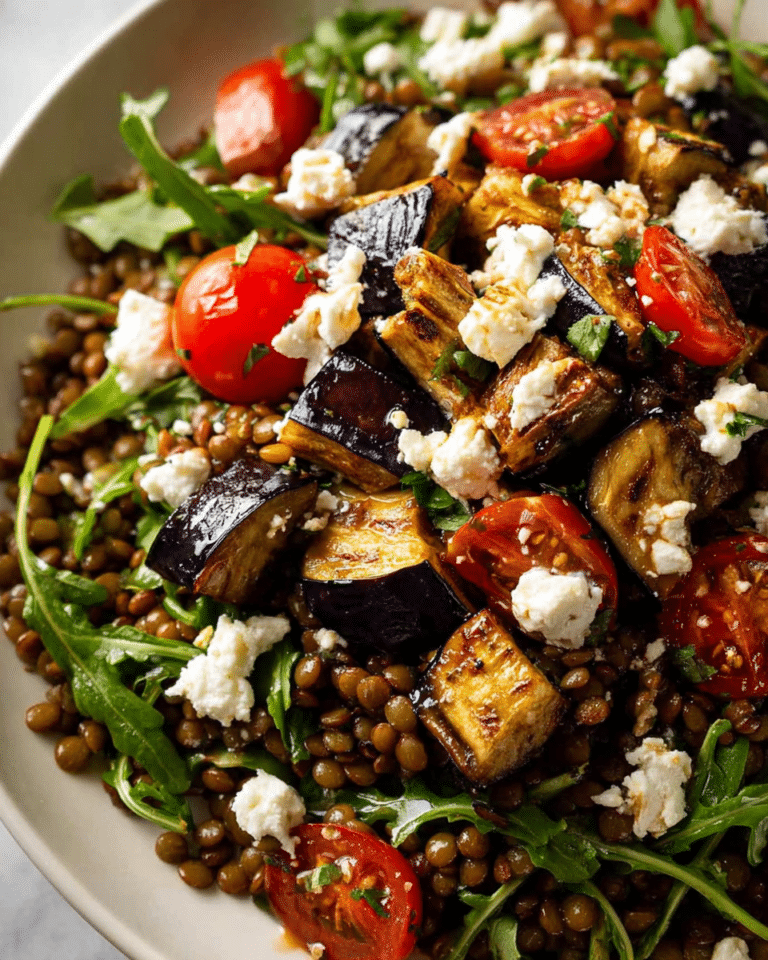 Roasted Eggplant Lentil Salad with Feta and Tomatoes Recipe