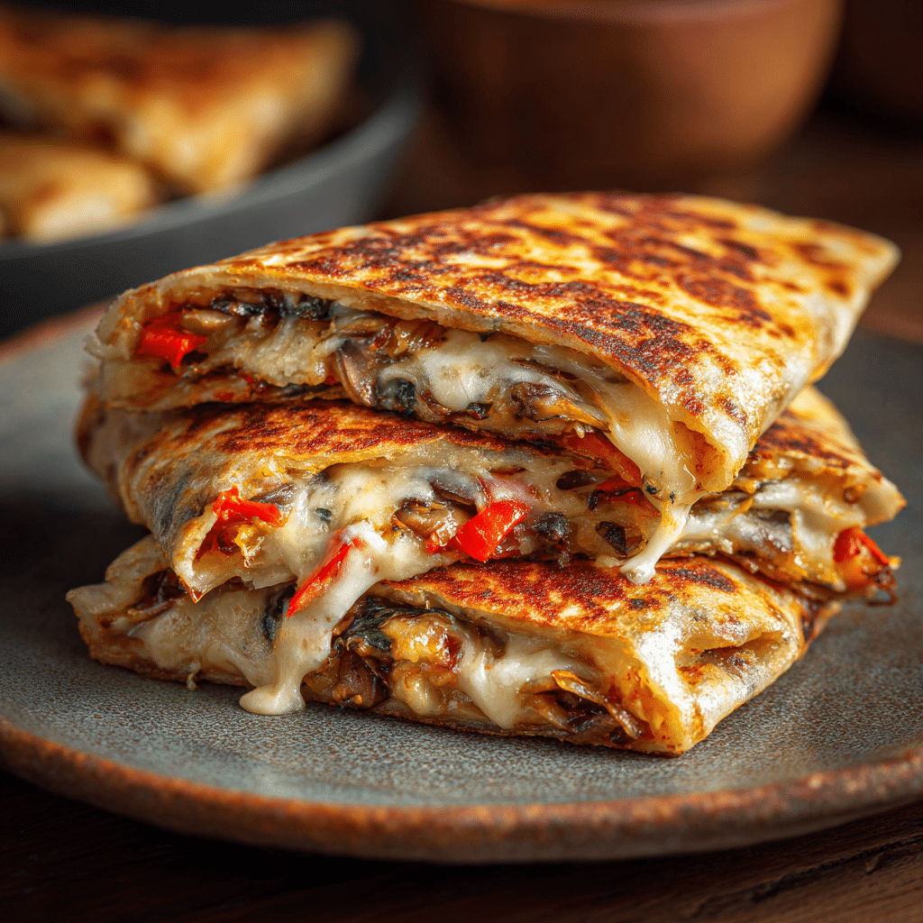 Mediterranean Quesadillas with Spinach, Feta, Mozzarella, and Red Onion Recipe - Recipe Image