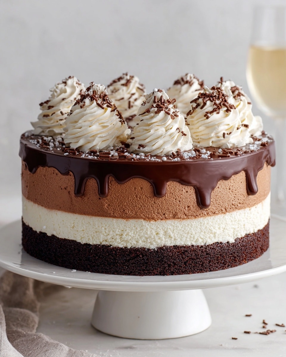 Tuxedo Cake – Triple Chocolate Mousse Cake Recipe - Recipe Image