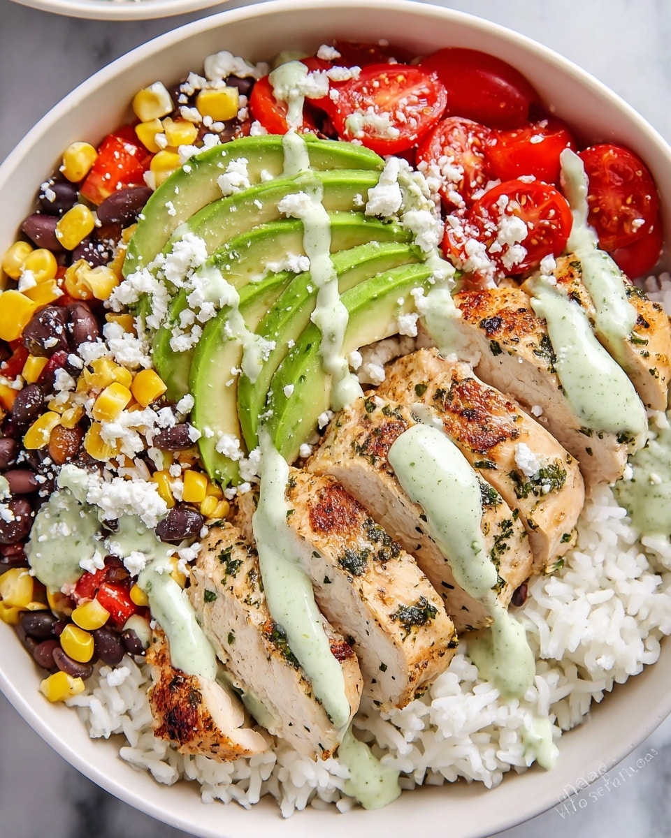 Baja Chicken Bowls with Cilantro Lime Rice and Creamy Sauce Recipe - Recipe Image