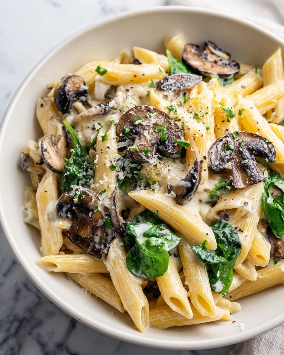 Creamy Mushroom Spinach Penne Recipe - Recipe Image