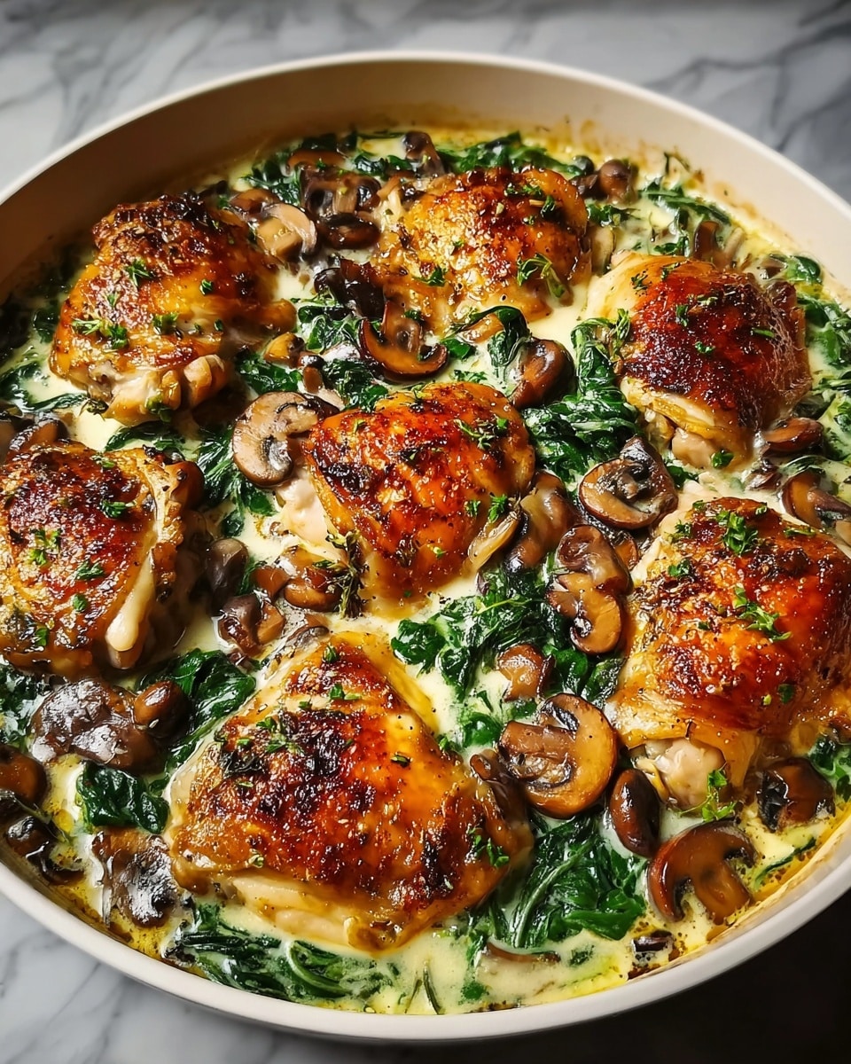 Creamy Chicken Spinach and Mushroom Bake Recipe - Recipe Image