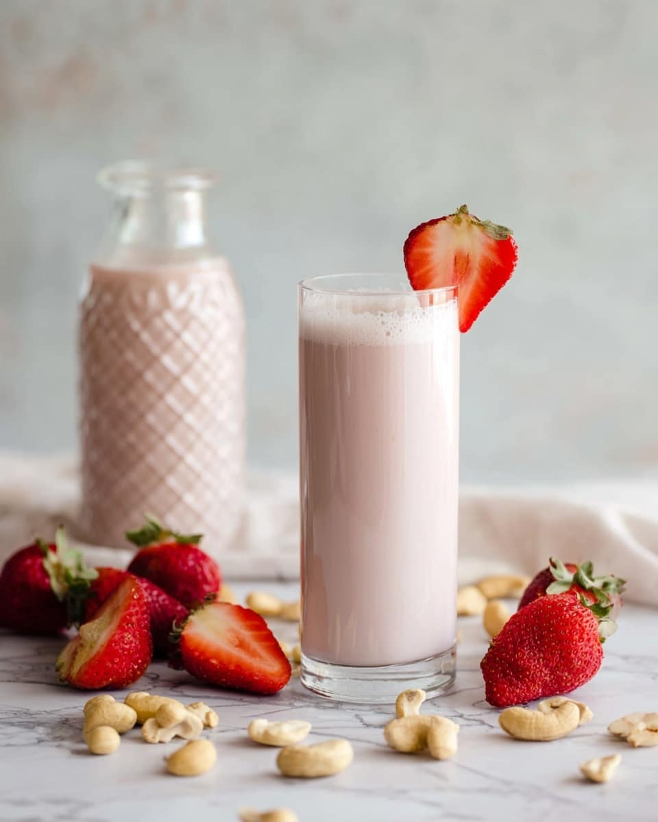 20 Minutes Kid Friendly Cashew Strawberry Milk Recipe - Recipe Image