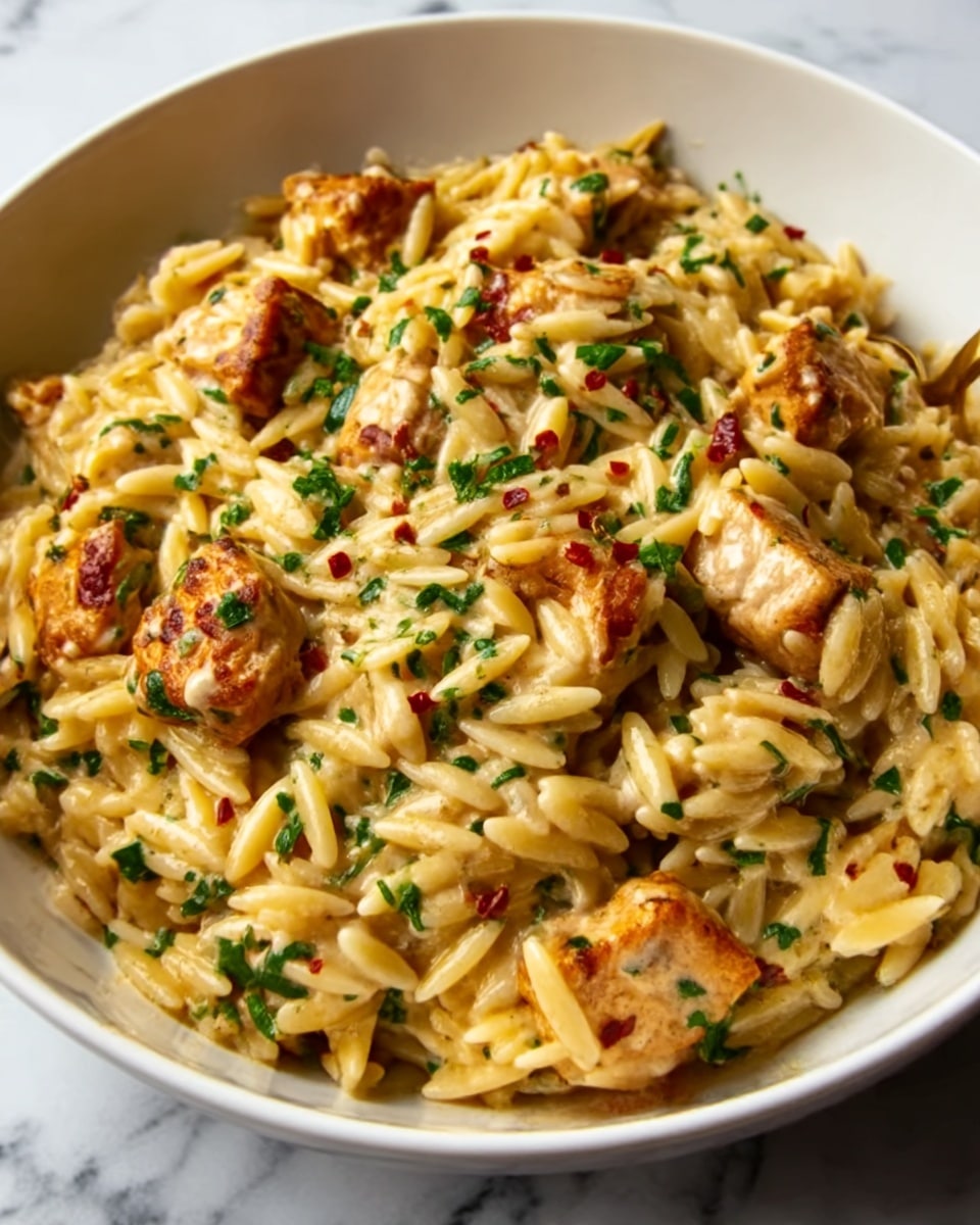 One Pot Cajun Chicken Alfredo Orzo Recipe - Recipe Image