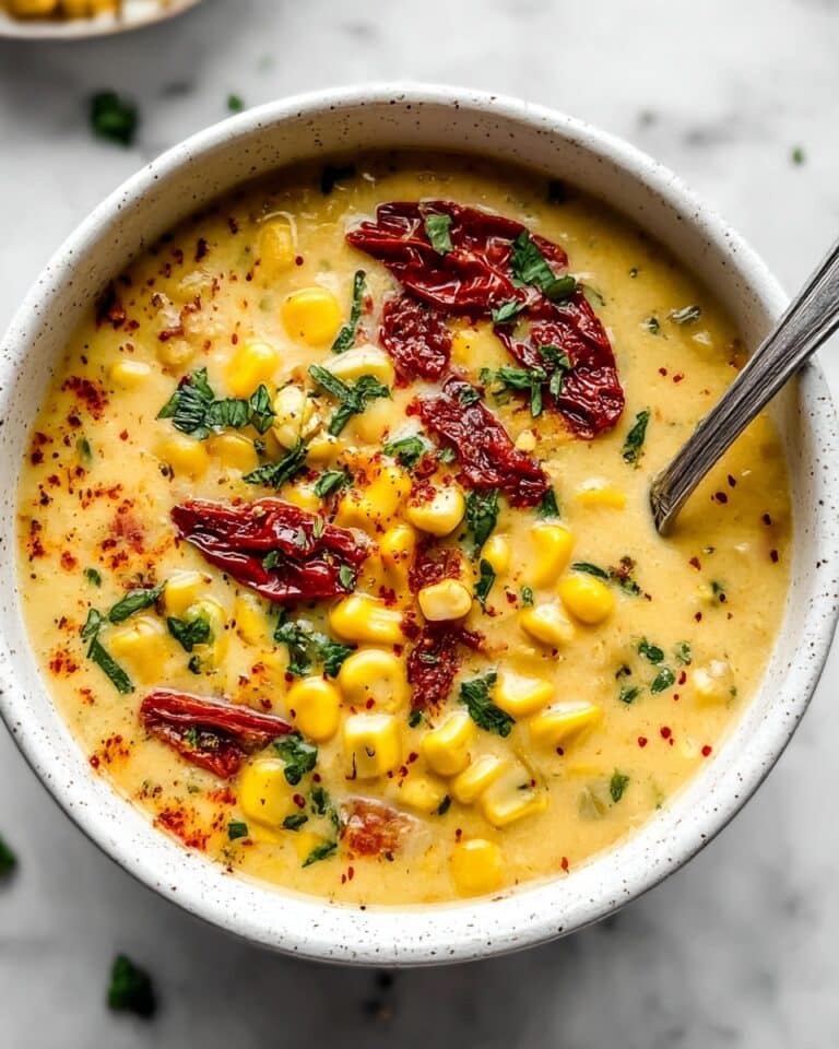 Irresistible Sun Dried Tomato Corn Chowder with Goat Cheese Croutons Recipe